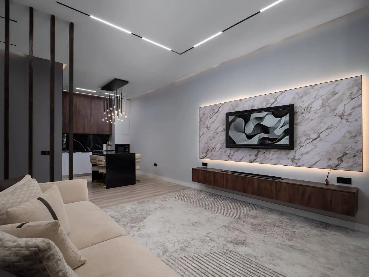 Living room with soft beige sofa